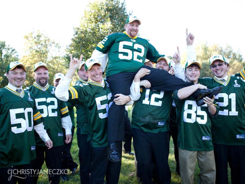 bridal party in uniform Green Bay Packers