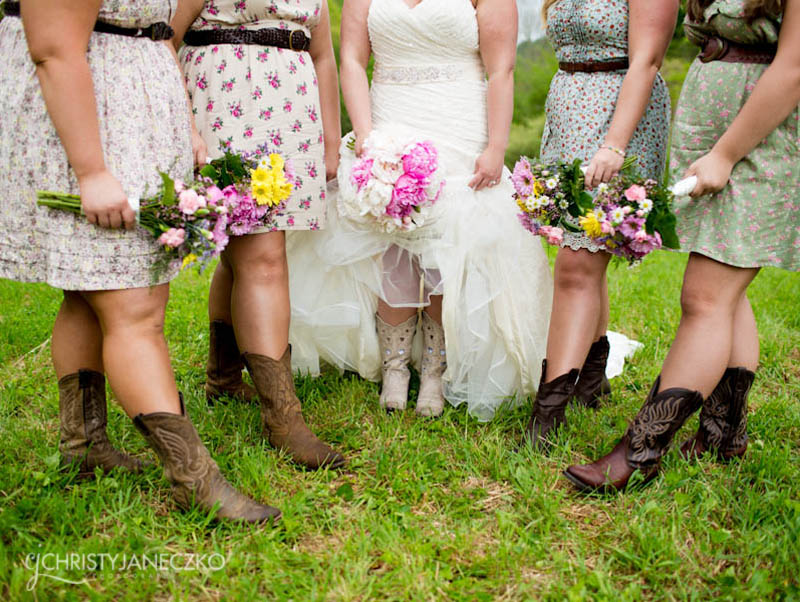 cowboy boots lace dress bouquet