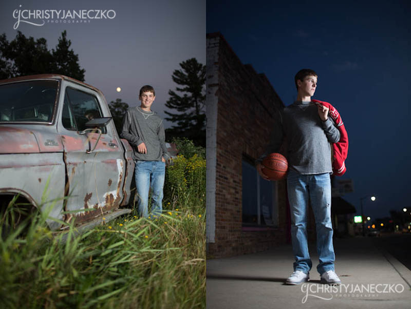 night senior pictures truck basketball