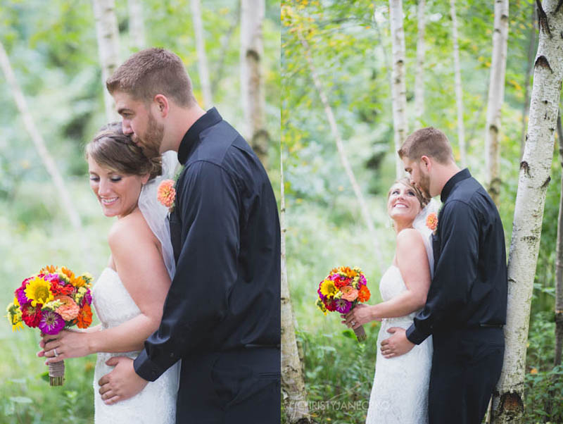 first look bride and groom in the woods