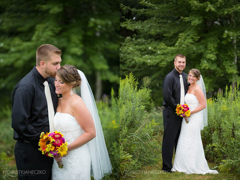 bride and groom first look outdoor forest wedding