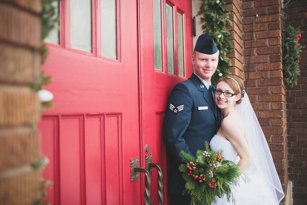 winter wedding military first lutheran church red doors eau claire wi