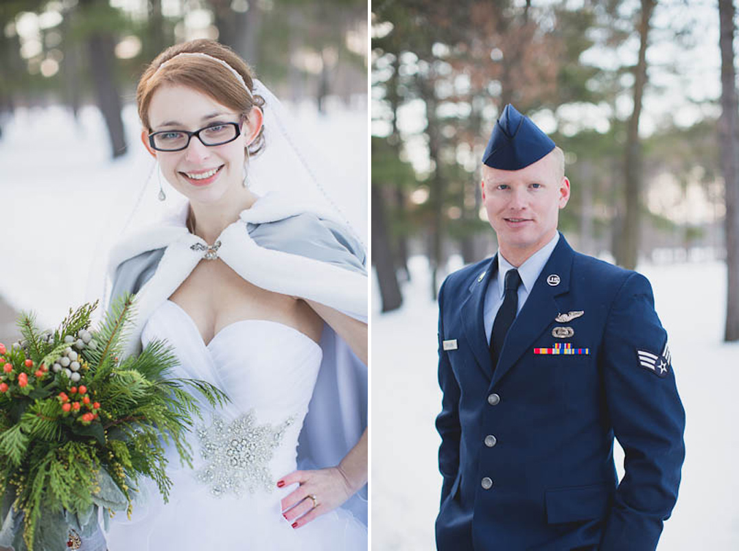military winter wedding bride and groom eau claire wi