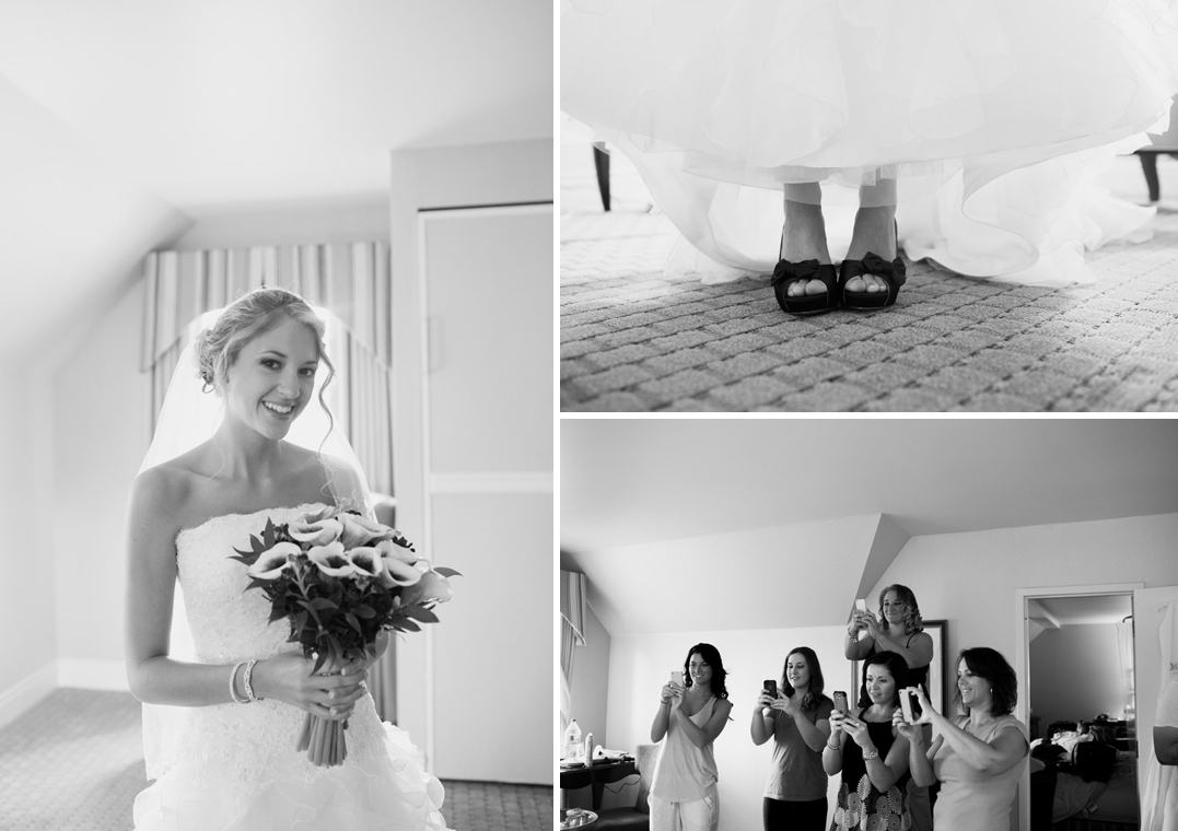 bride dressing with mom and bridesmaids hotel roanoke virginia wedding photographer