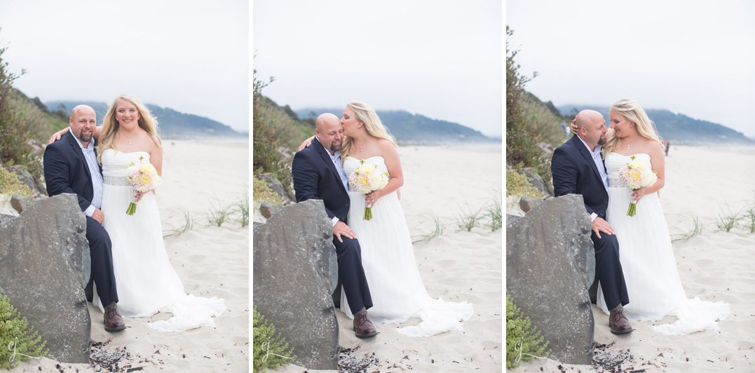 bride and groom haystack rock cannon beach oregon