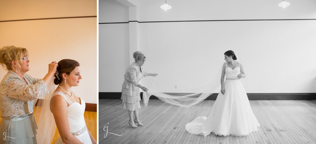 heyde center wedding chippewa falls wi bride getting ready cathedral length veil