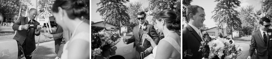 heyde center wedding chippewa falls wi groomsmen champagne getaway car