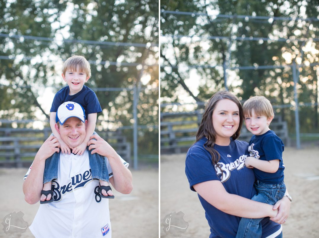 brewers themed engagement session baseball diamond bloomer wi