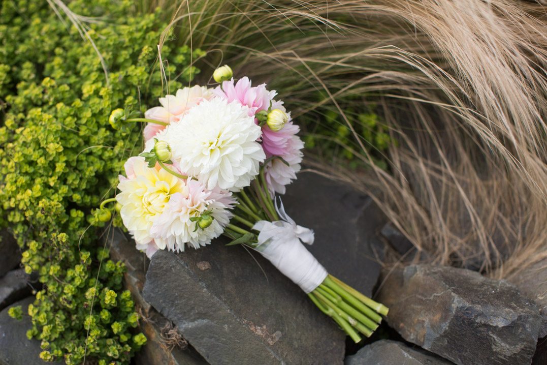 dahlias in a wedding bouquet