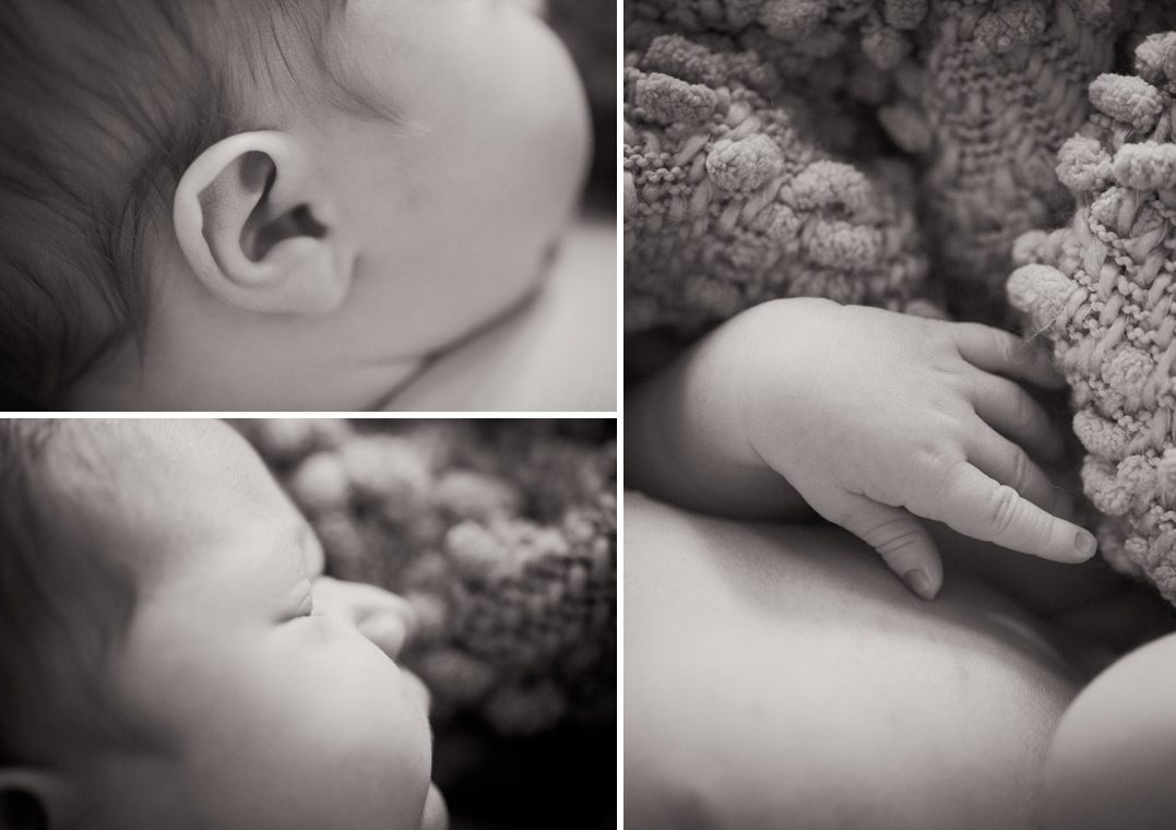 tiny baby features in home newborn session