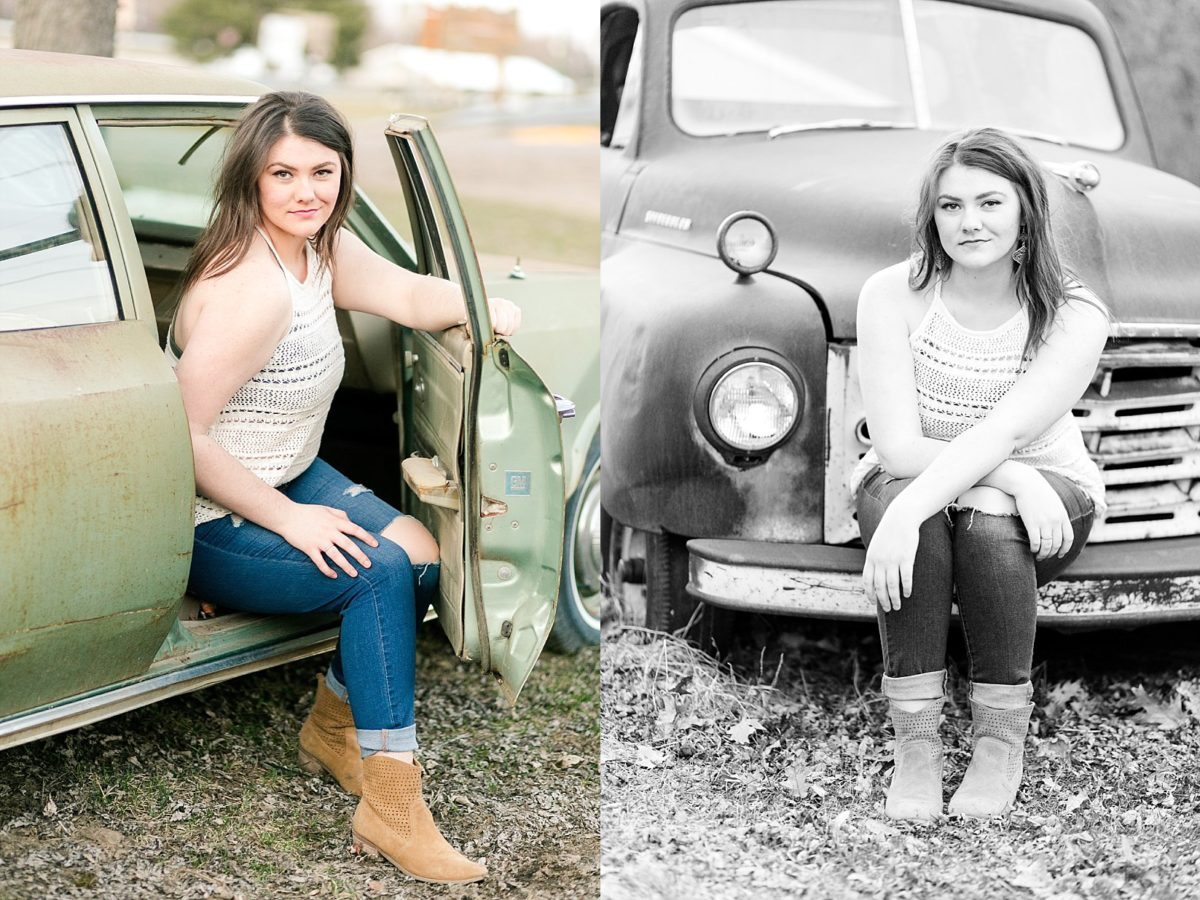 senior photos with old car