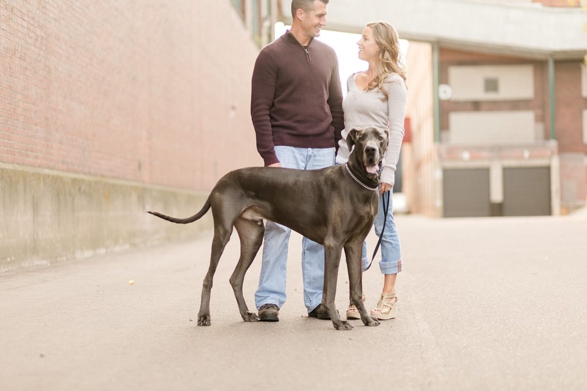 With their Great Dane in tow, Brittany and Jim soaked up the gorgeous fall evening in downtown Eau Claire.