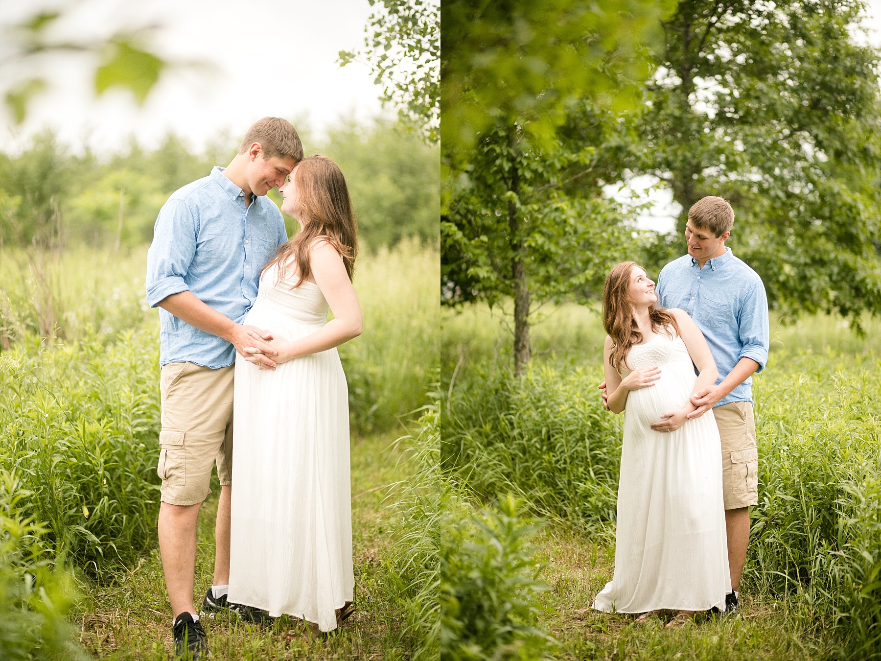 They walked through fields of daisies as the rain started to softly fall for this Wisconsin maternity session.