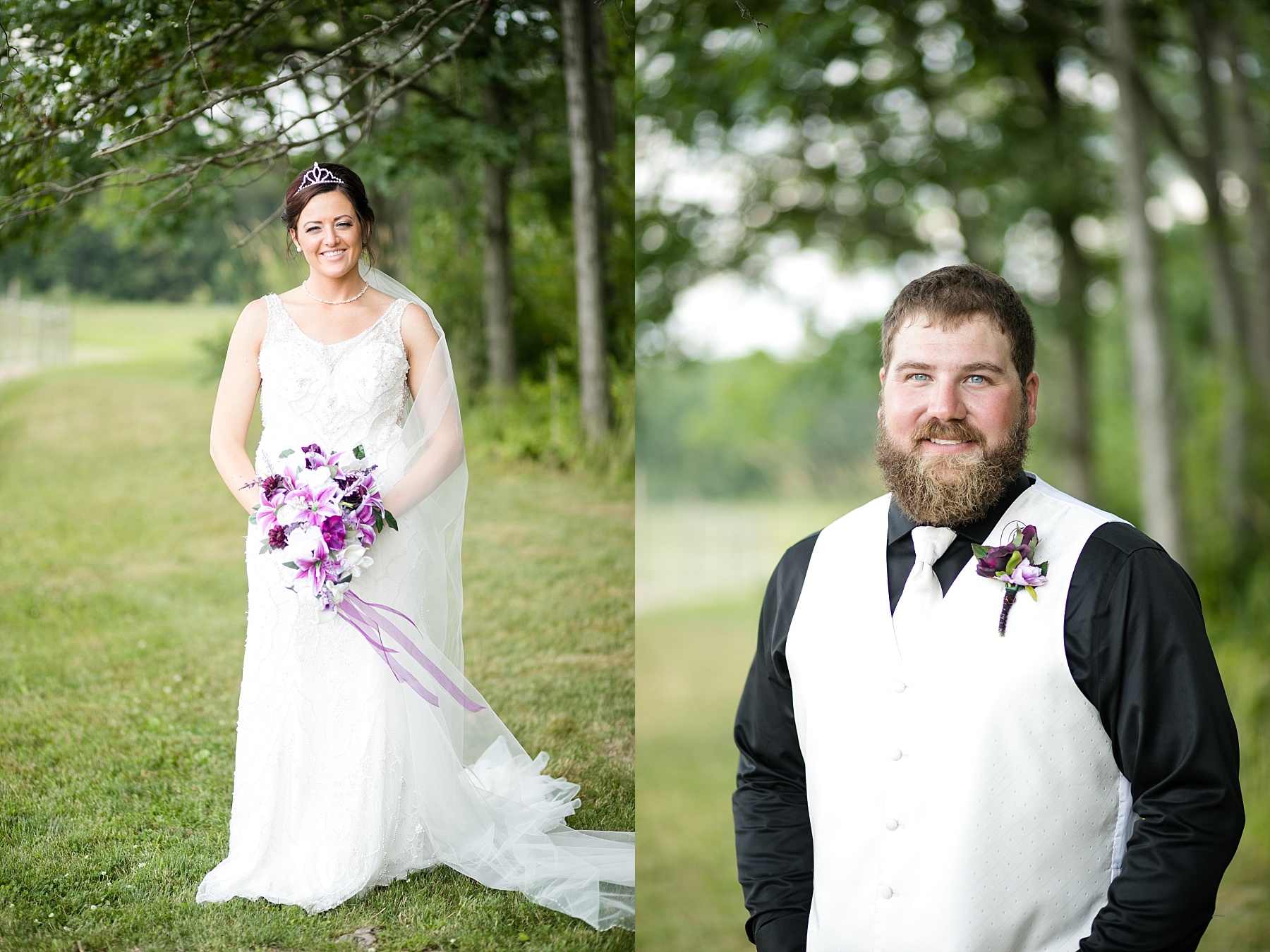 Pulled by a horse-drawn carriage, Cain had tears in his eyes waiting to see Michele walk down the aisle at their Dixon's Apple Orchard wedding in Cadott, WI.