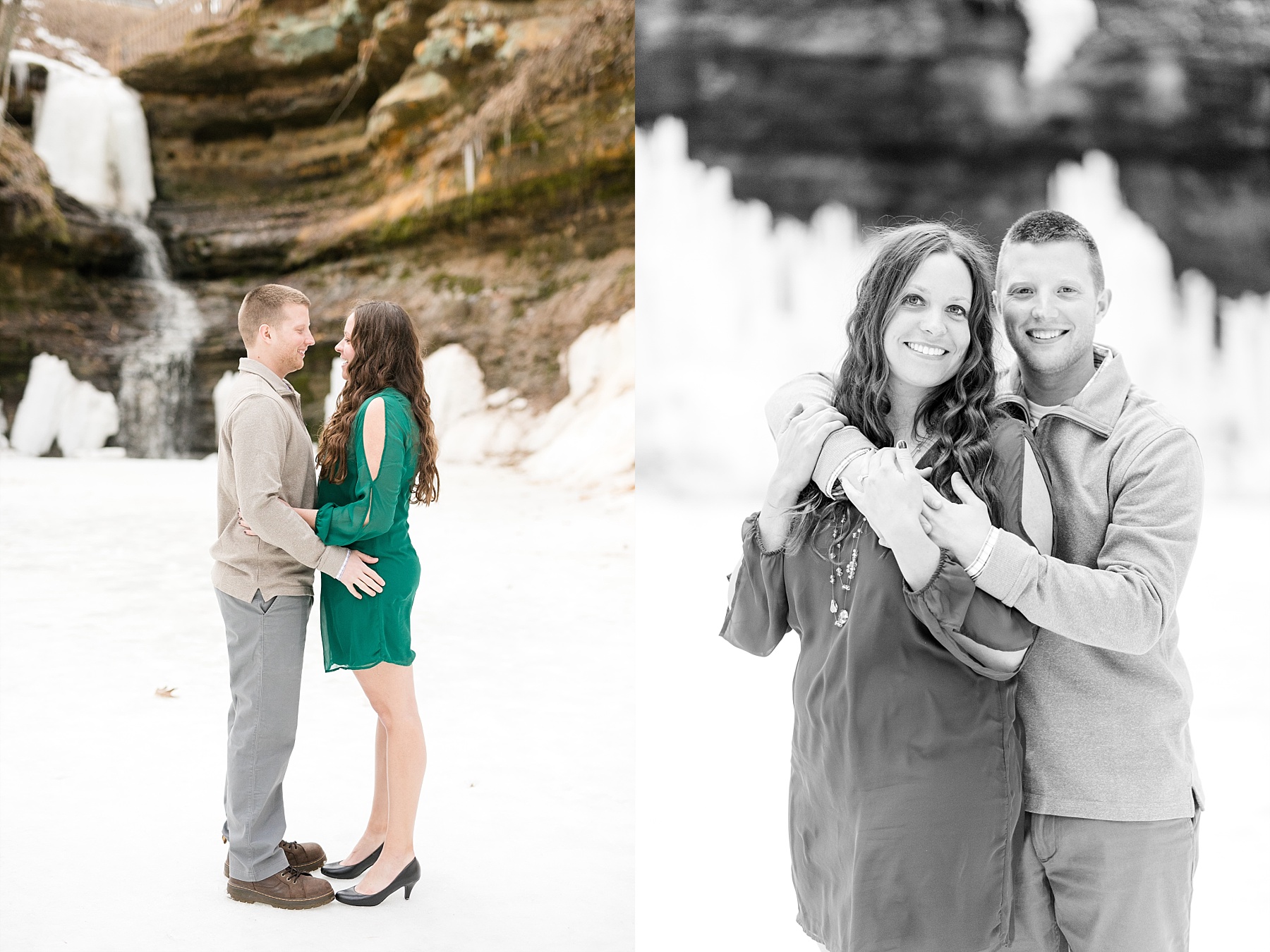 Ice hanging from the rock formations at Devils Punchbowl in Menomonie made for a great setting for Marie & Austin's engagement photos.