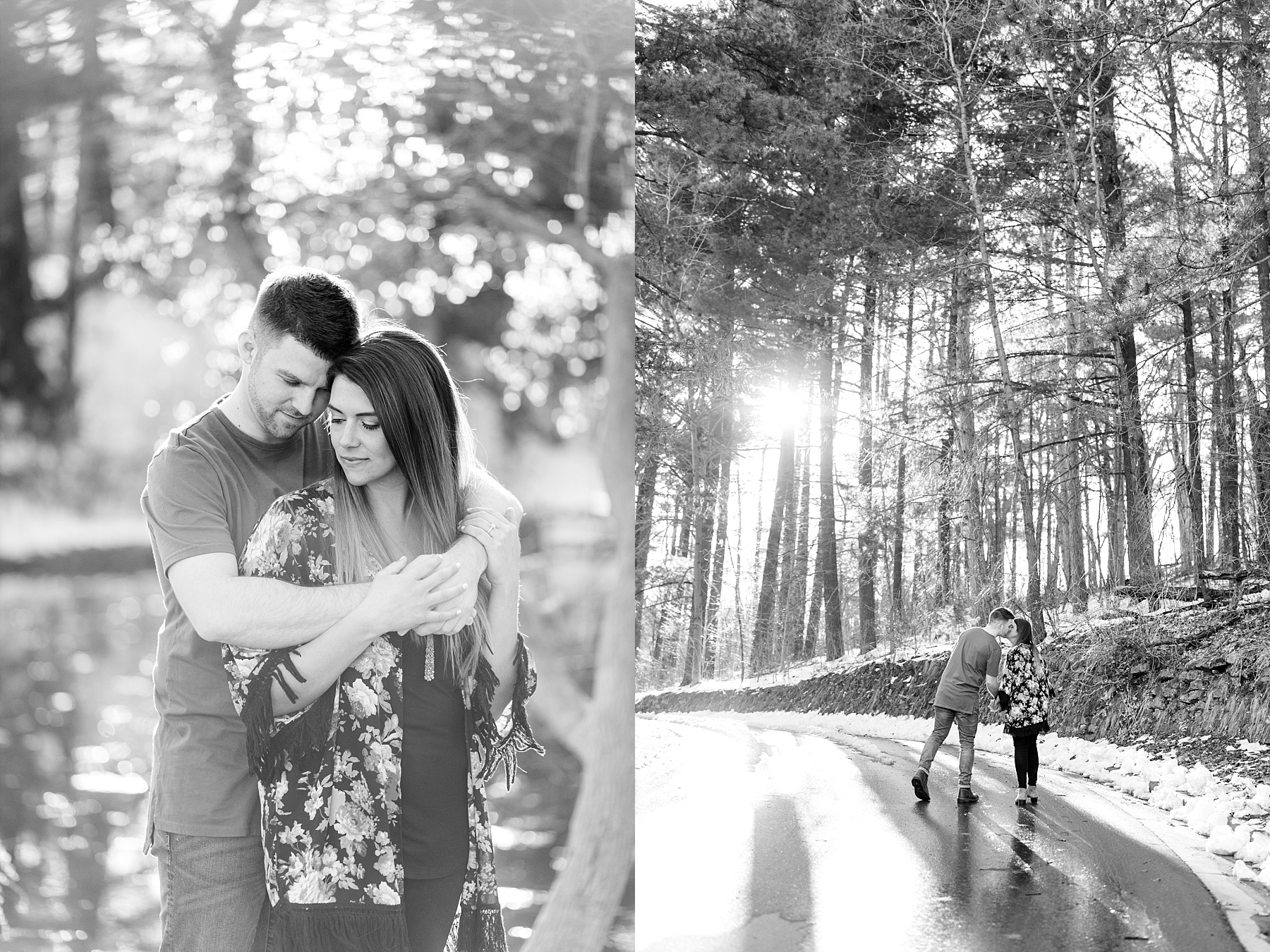 Emily & Blake's sun filled spring outdoor Eau Claire engagement session is sprinkled with snow and spring warmth.