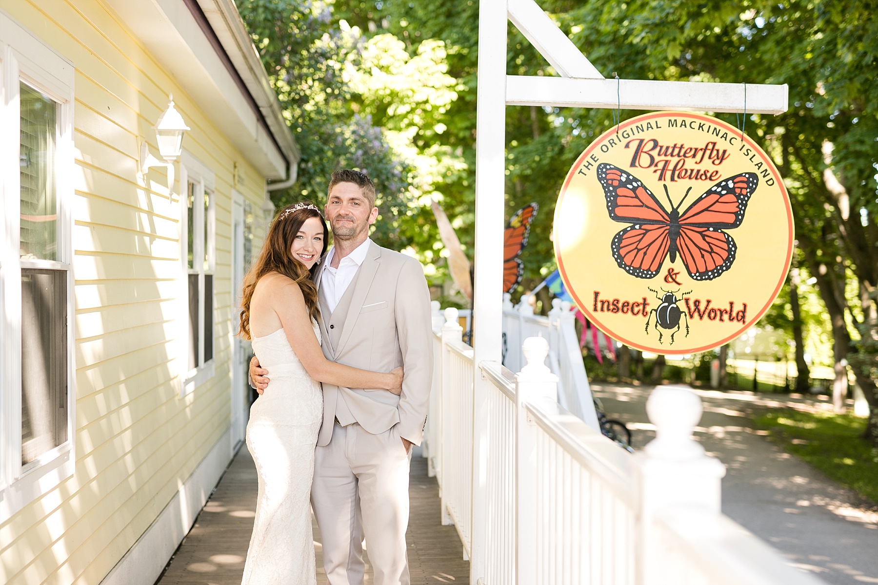 The Grand Hotel, boardwalk and beach were the perfect setting for a Mackinac Island wedding.