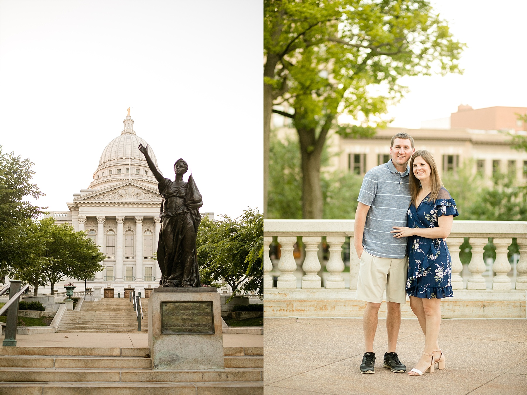 In the spot where he proposed, we photographed their engagement photos for a state capitol engagement session in Madison, WI