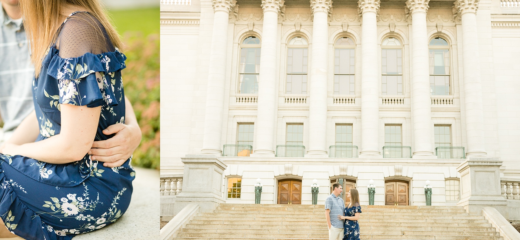 In the spot where he proposed, we photographed their engagement photos for a state capitol engagement session in Madison, WI