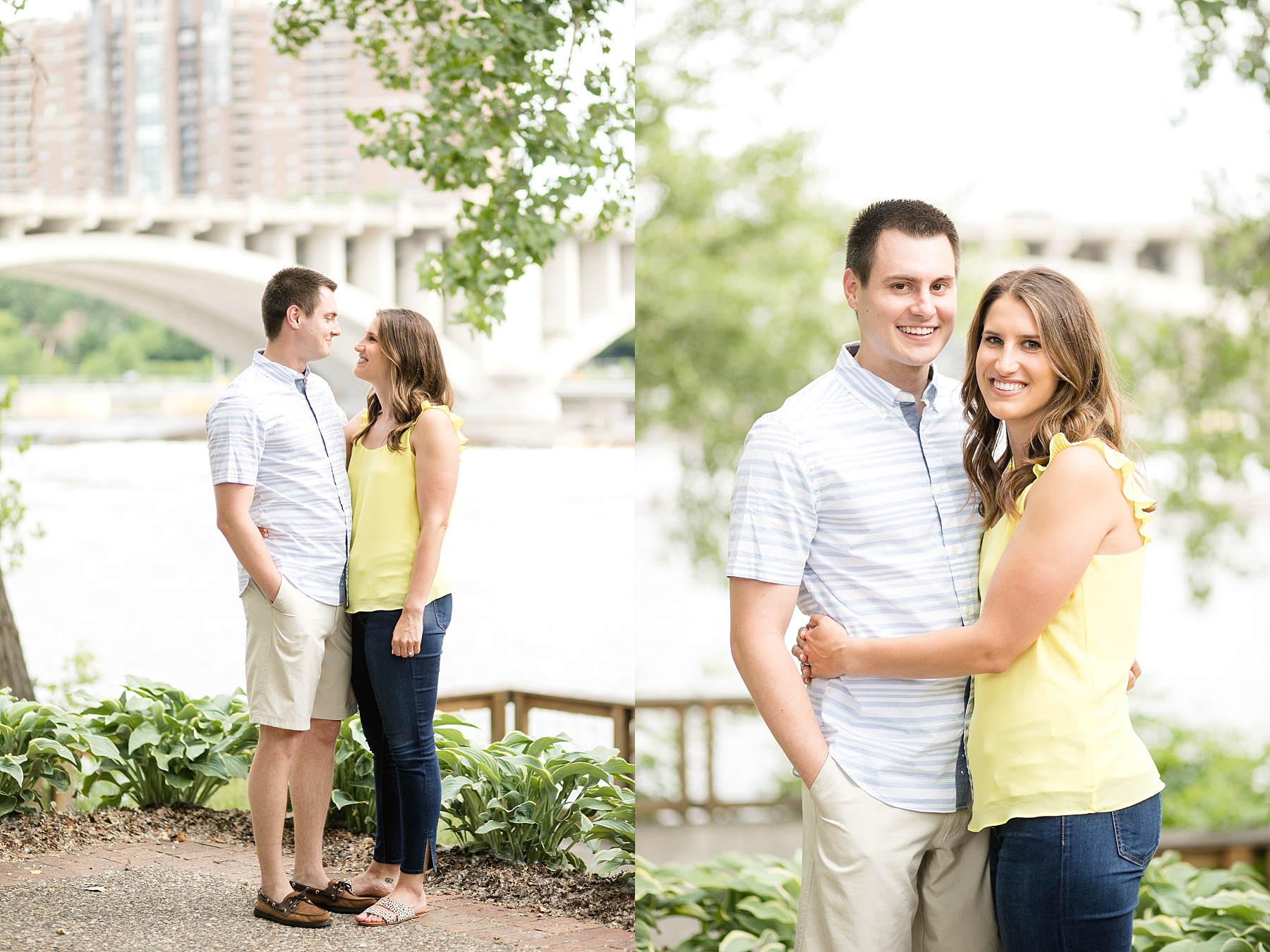 They grew up in the same small town, but met in Minneapolis, so it's perfect that they now have Stone Arch Bridge Minneapolis engagement photos!