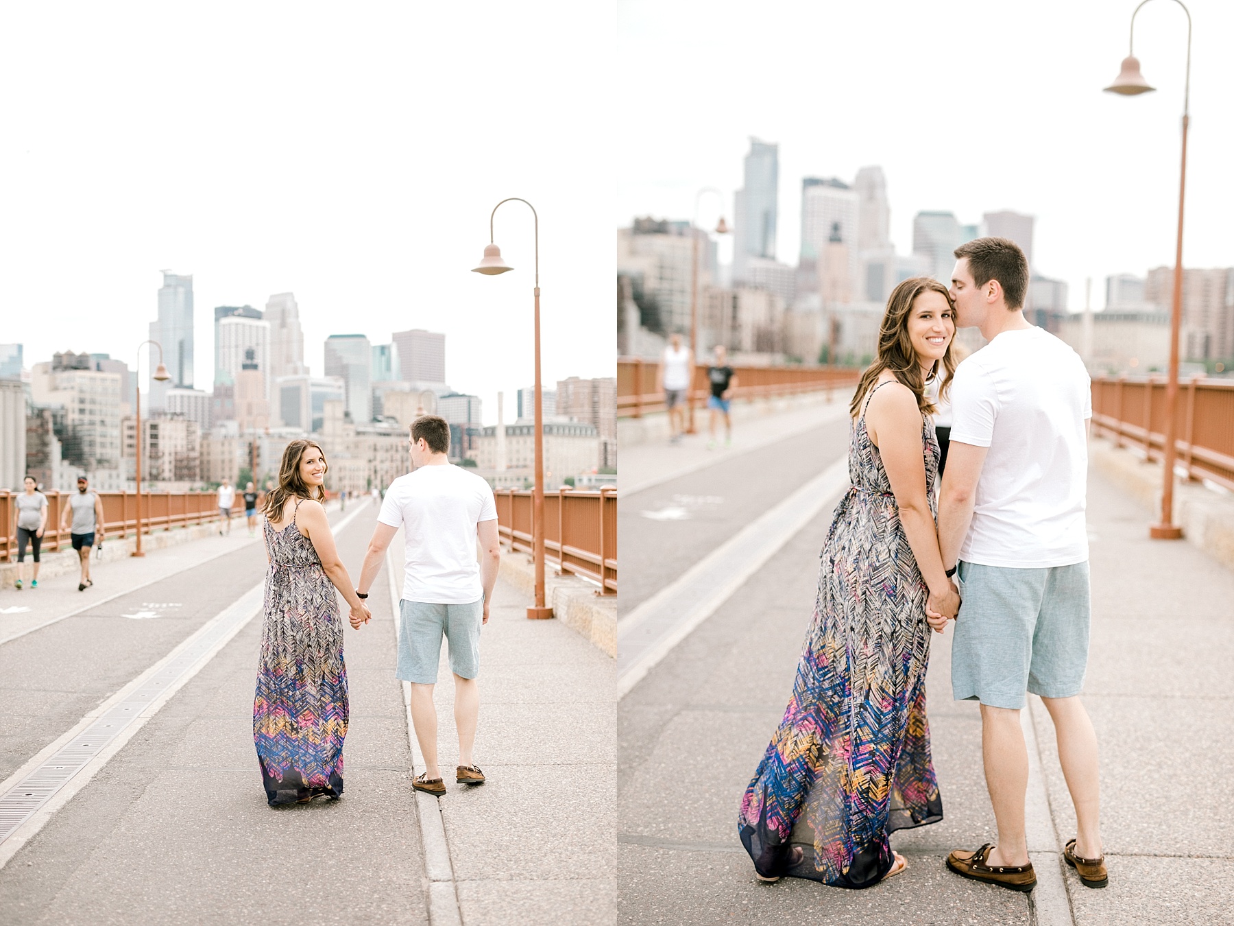 They grew up in the same small town, but met in Minneapolis, so it's perfect that they now have Stone Arch Bridge Minneapolis engagement photos!