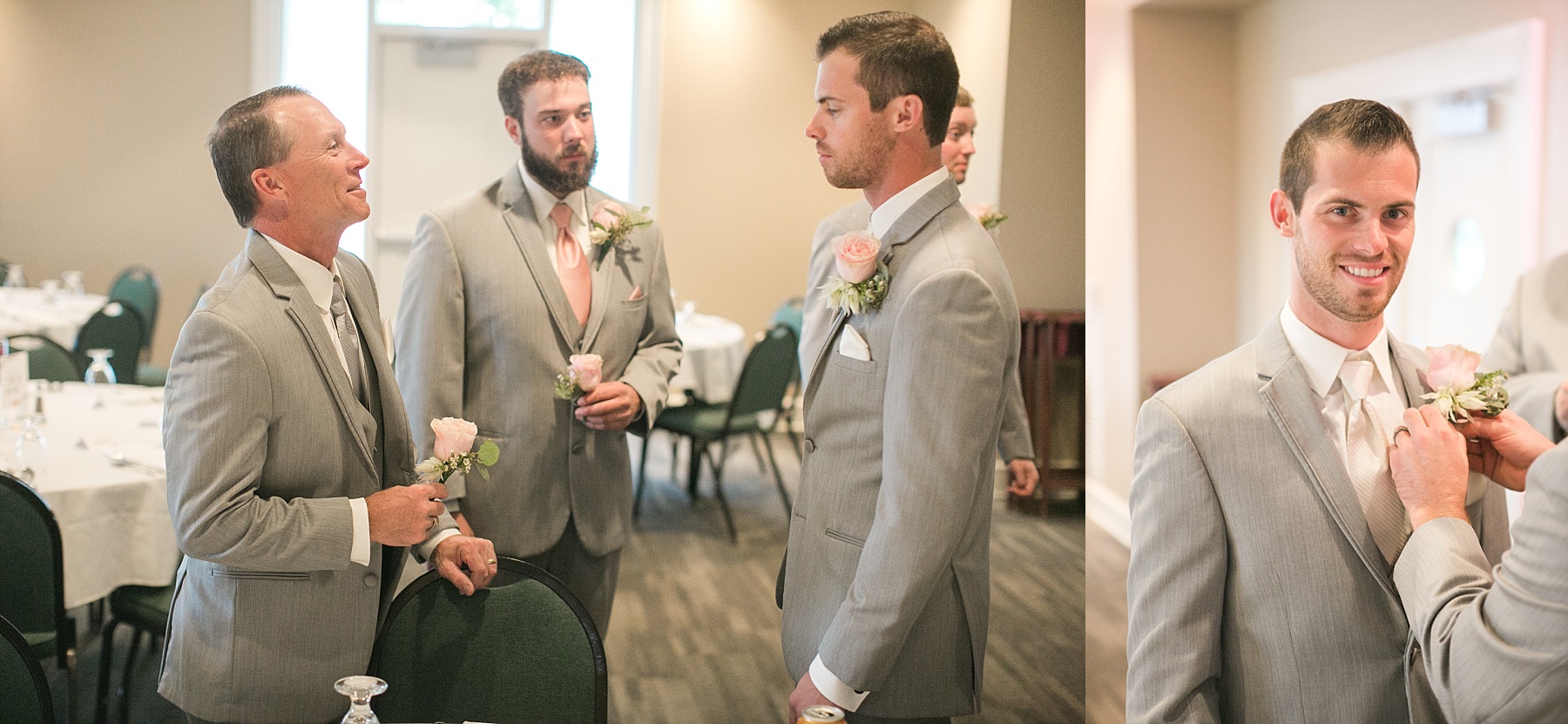 groom getting boutonniere pinned on at Lake Wissota Golf & Events 