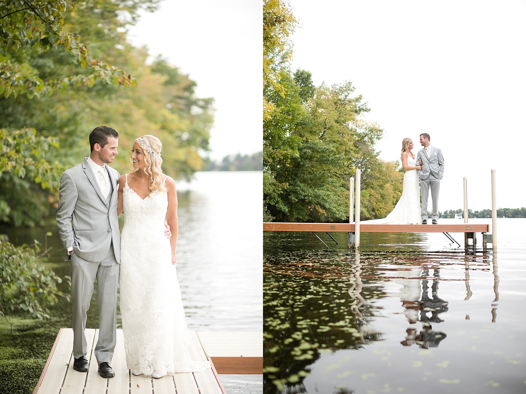 bride and groom on docks at Lake Wissota Golf & Events