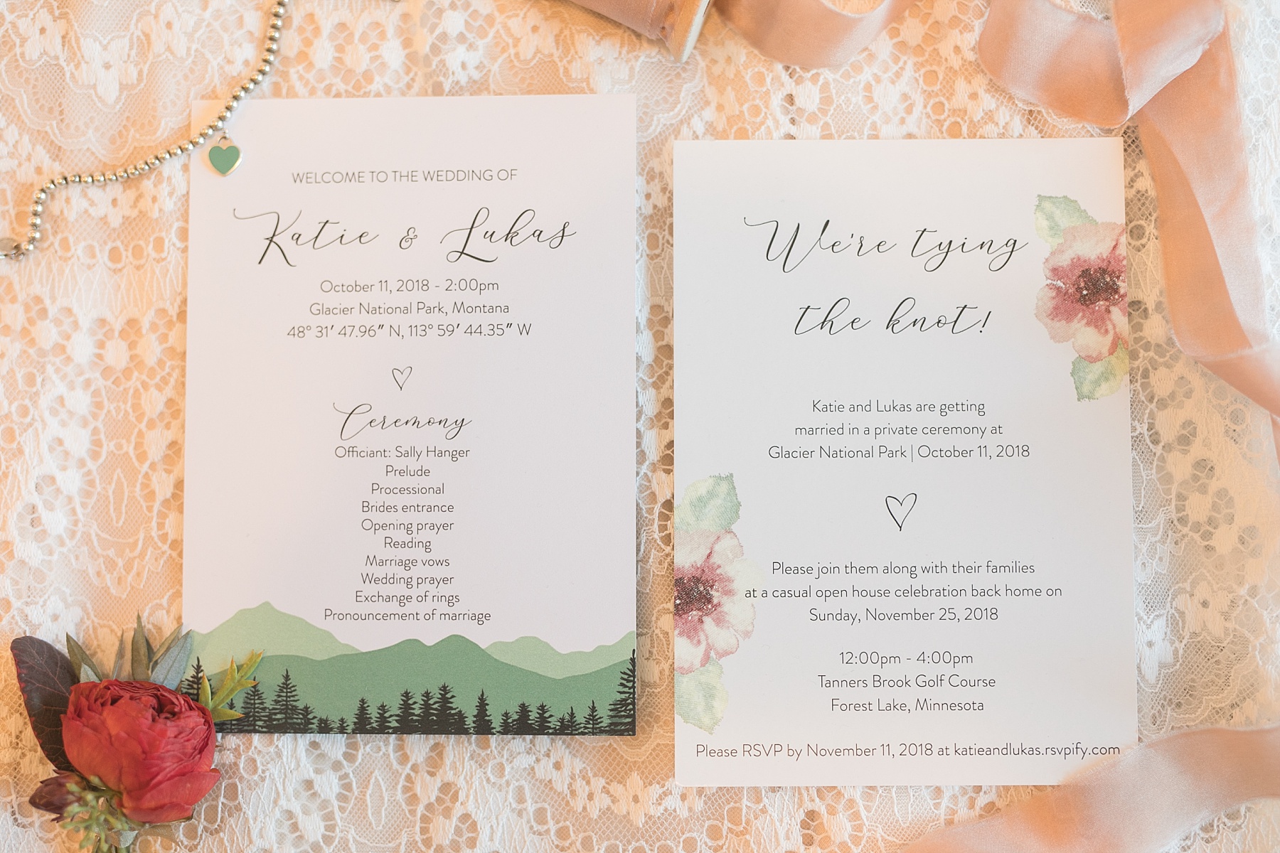 wedding program for Glacier National Park elopement