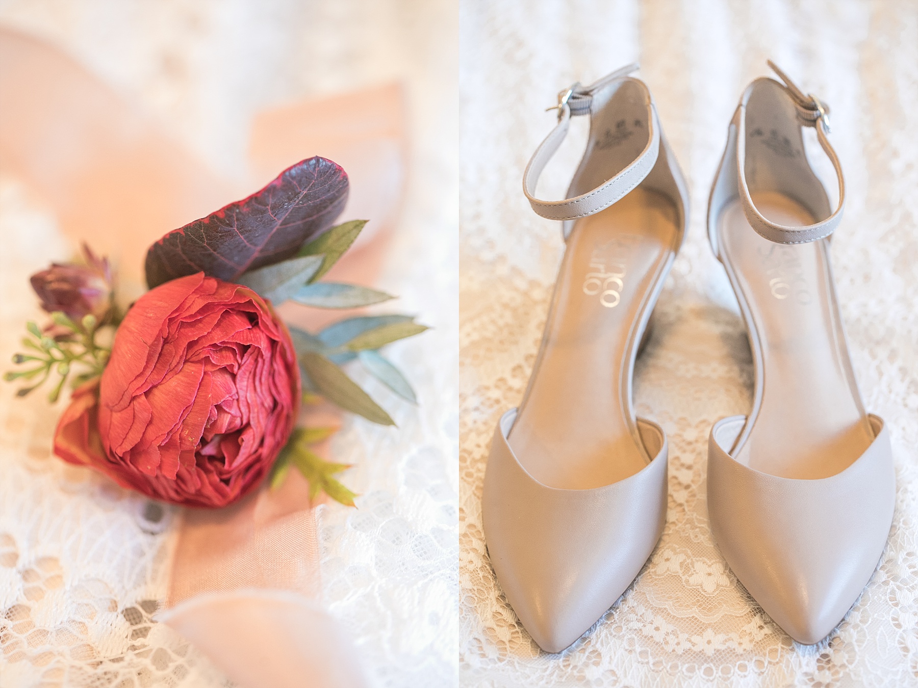 brides shoes and boutonniere 