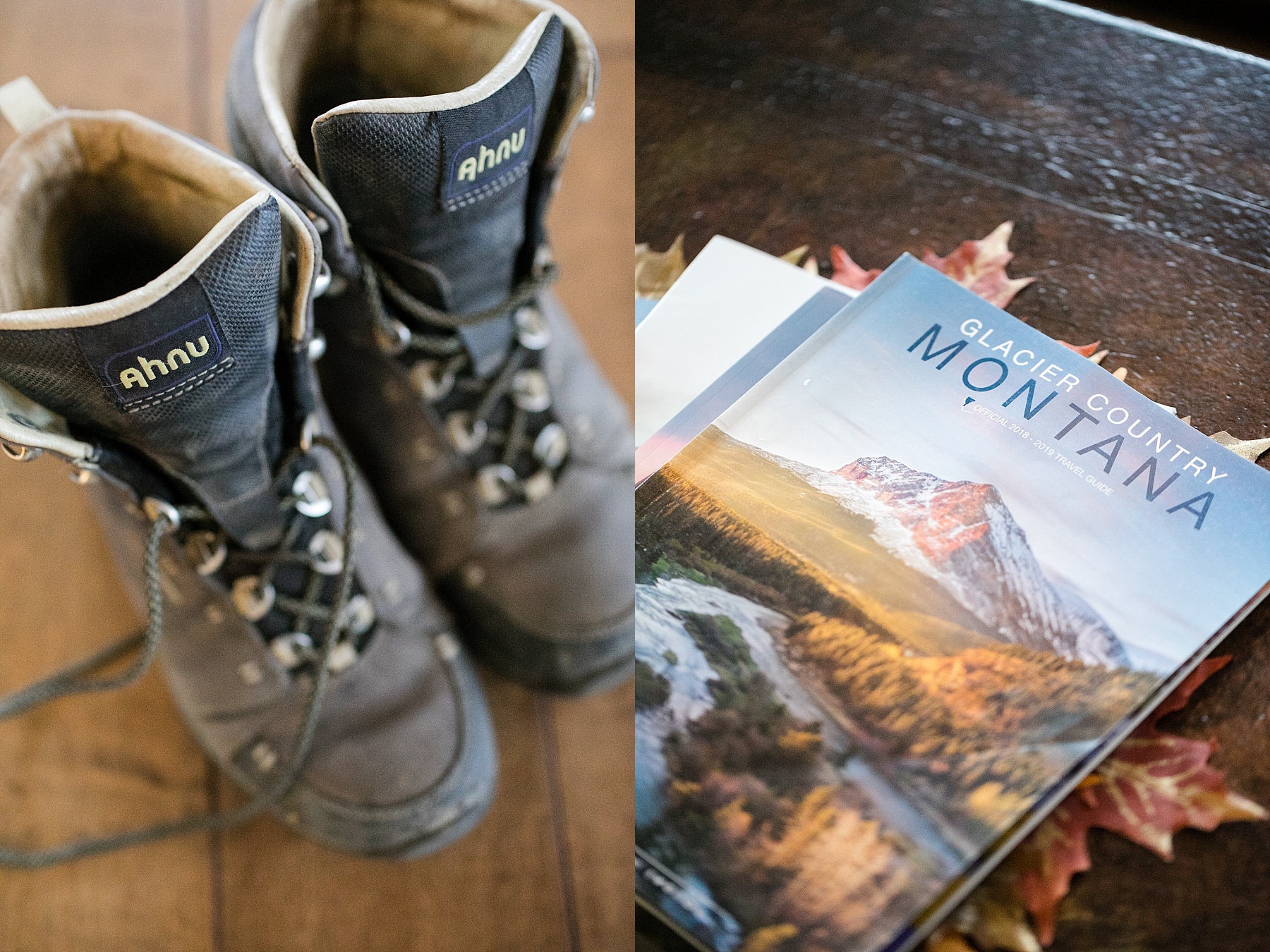 montana tourist book and hiking boots