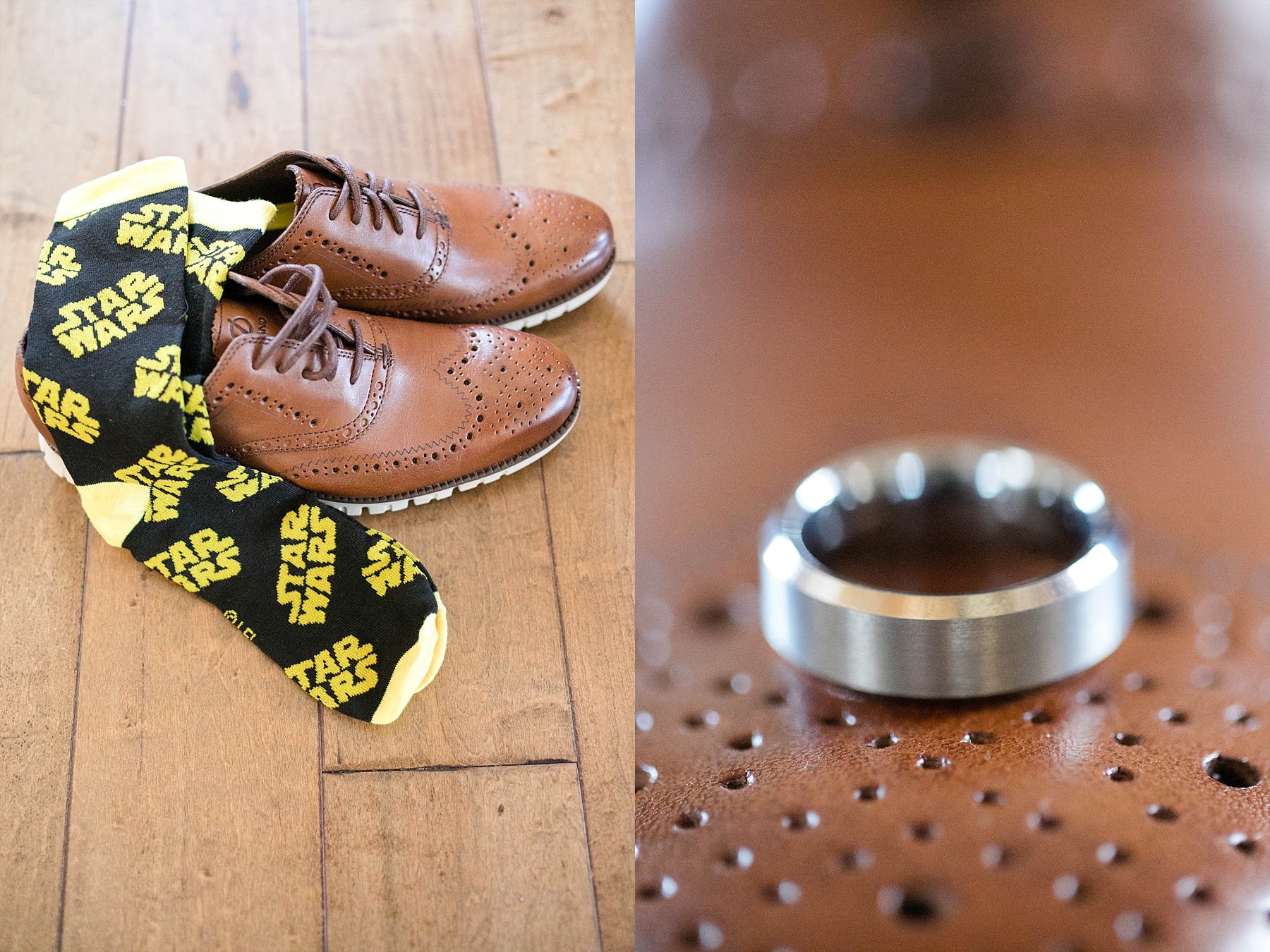 Star Wars socks the groom wore and his wedding band
