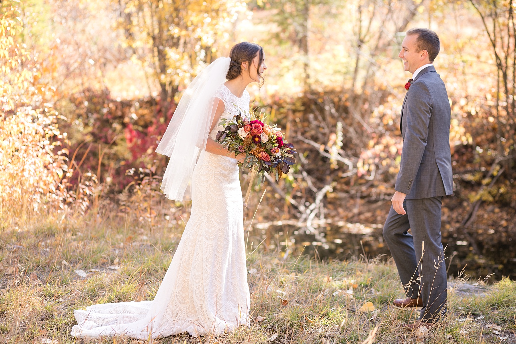 first look with bride and groom in Glacier National Park