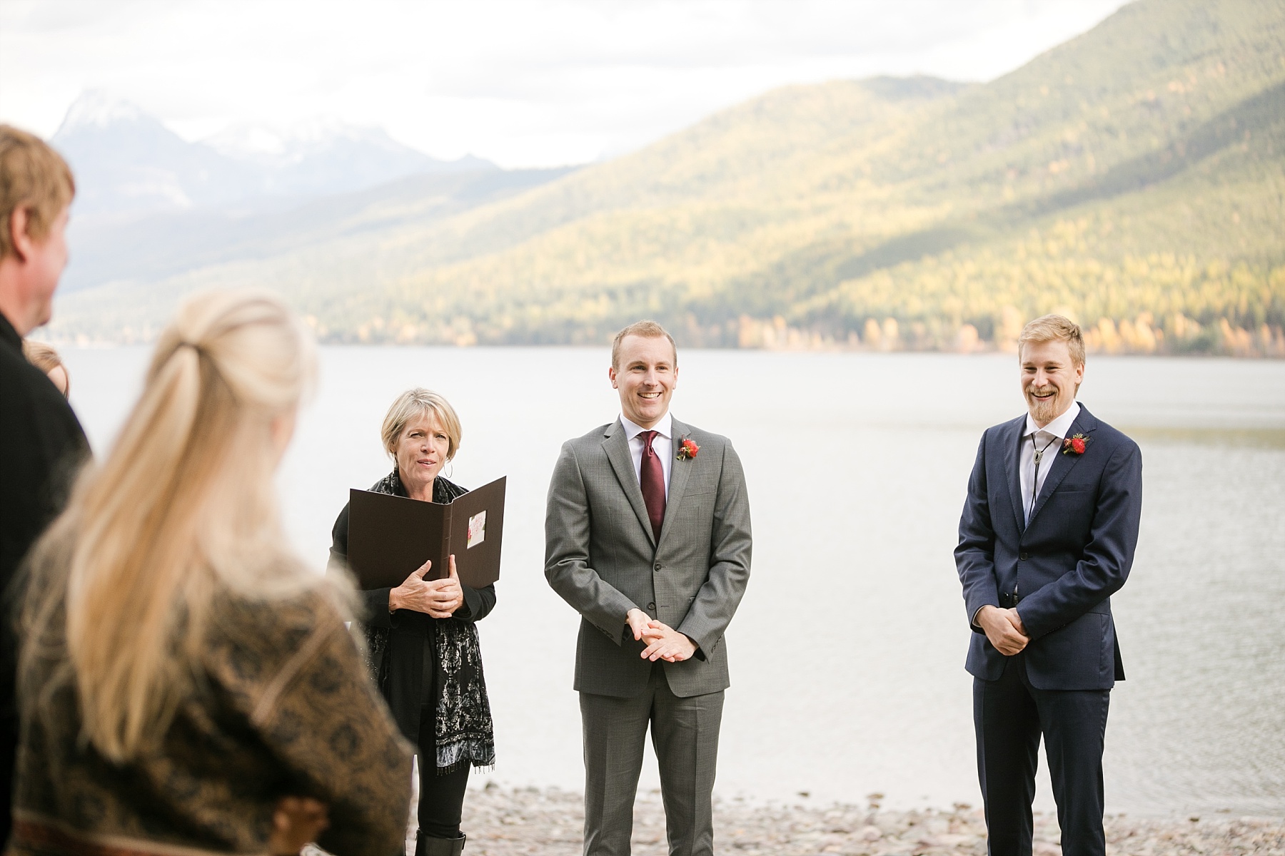 groom waiting for his bride at the ceremony at Glacier National Park elopement