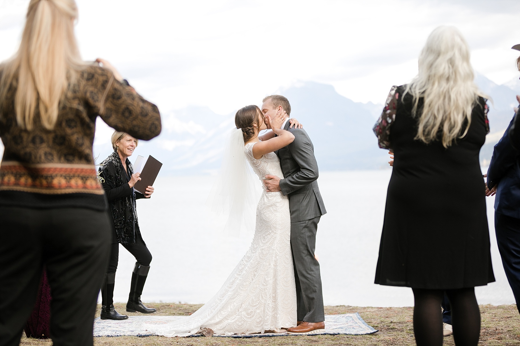 the first kiss at Glacier National Park elopement