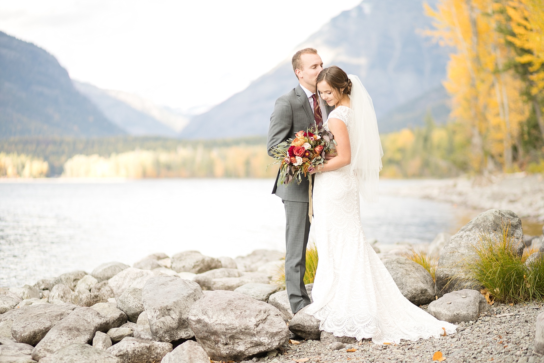 couple at Lake McDonald wedding Glacier National Park elopement