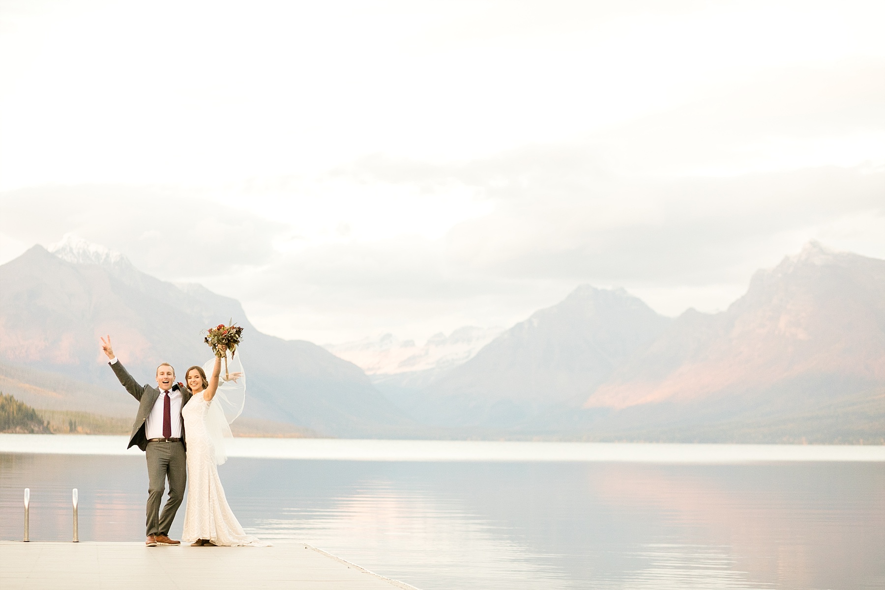 Glacier National Park elopement Apgar bride and groom