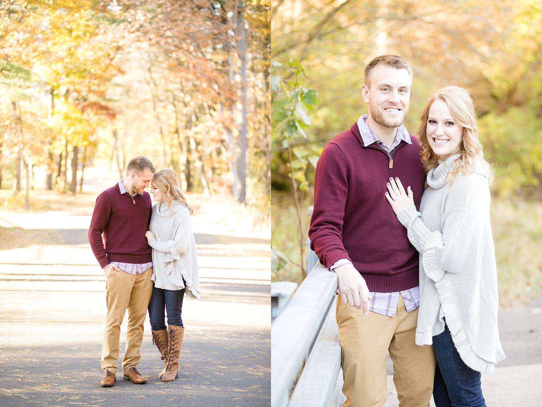 couple with each other for fall engagement photos