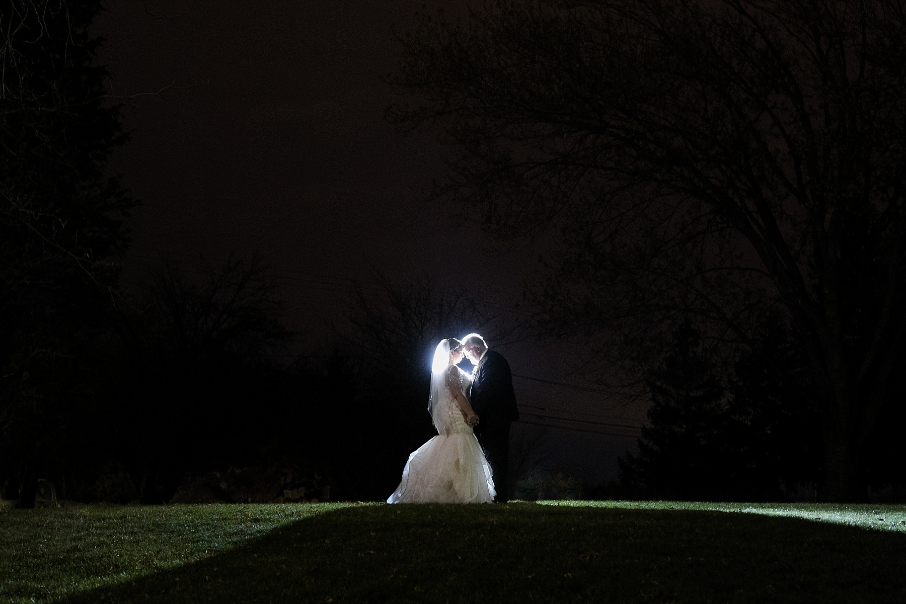 night photo of bride and groom oak creek wi