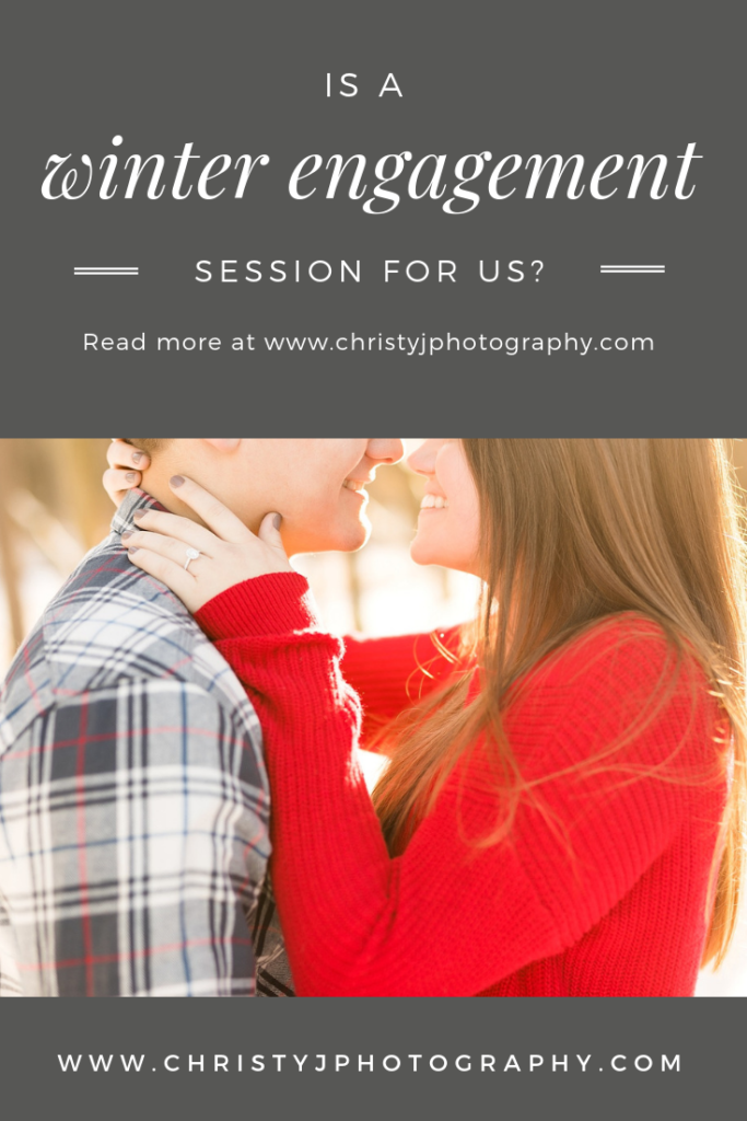 Couple smiling at each other for their winter engagement photos.