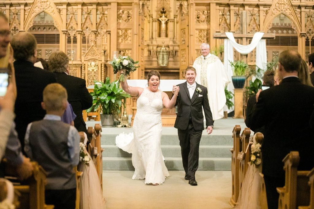 recessional at St. Raphael's Cathedral Wedding in Dubuque