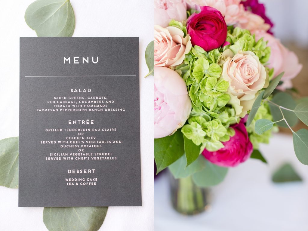 Menu by Minted and bouquet by Brent Douglas of Eau Claire at the Eau Claire Golf & Country Club