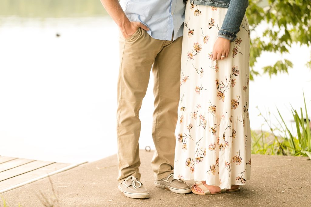couples feet and legs in Brunet Island State Park for their engagement pictures