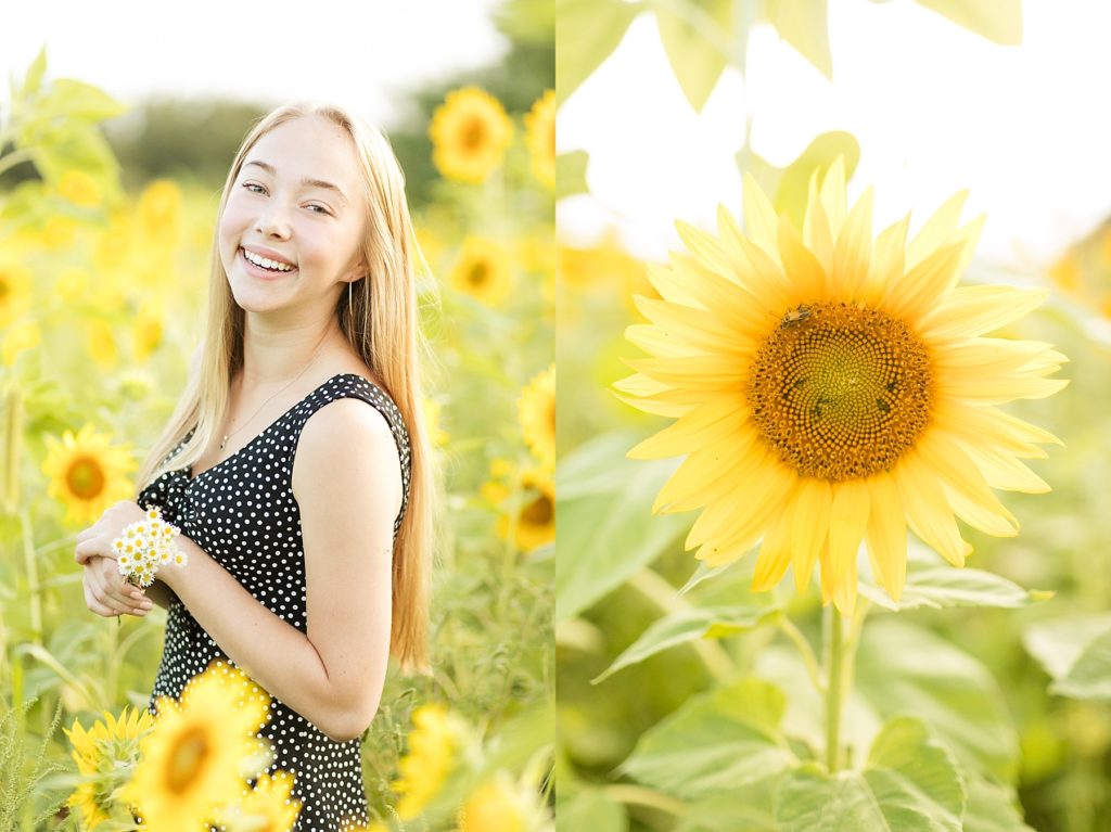 girl in a field of sunflowers for her Eau Claire boho senior photos