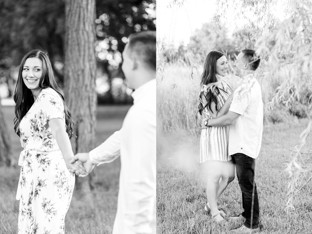 two black and white photos of a couple at their Eau Claire Anniversary Session