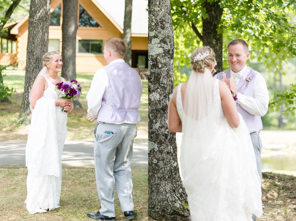 couples first look for their wedding at Three Bears Resort in Warrens, WI