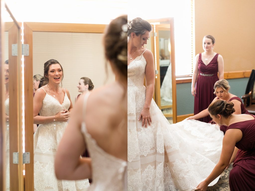 bride getting ready at the Glacier Canyon Conference Center for a wedding at the Wilderness Resort in Wisconsin Dells