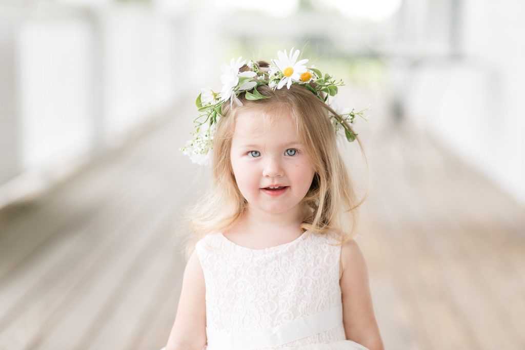 flower girl with floral crown made by Brent Douglas Flowers at Lake Wissota Golf & Events