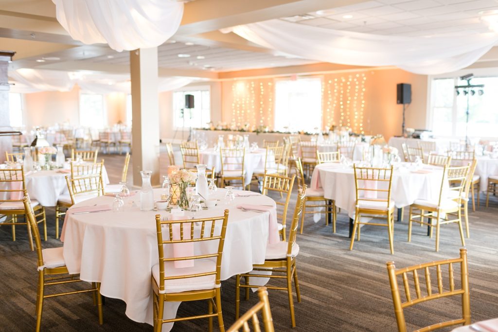 ballroom set in blush with chivari chairs at Lake Wissota Golf & Events
