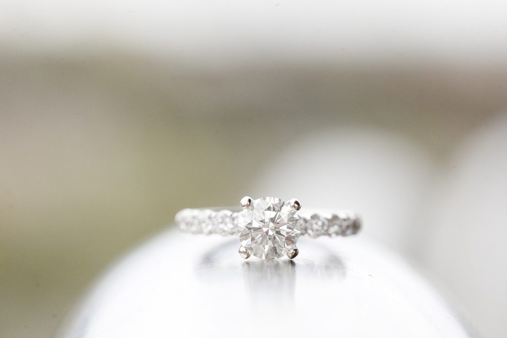 brides engagement ring in a close up photo