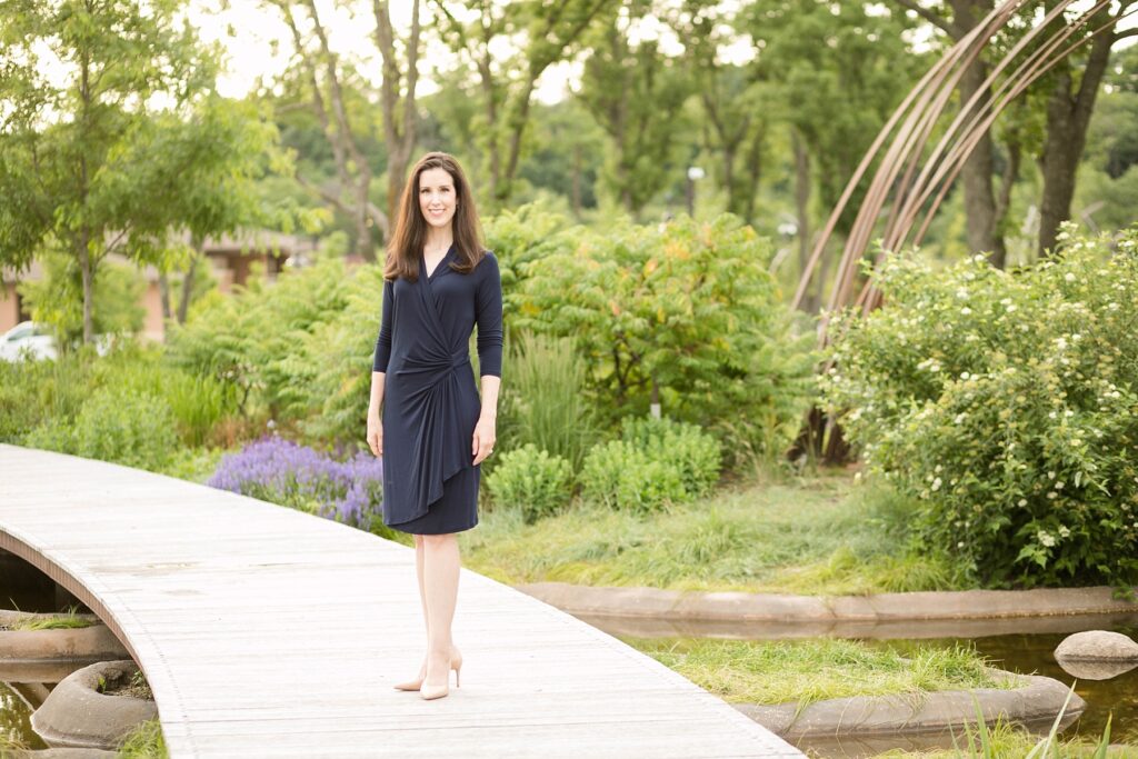 Alicia Arnold, M.D. poses in River Prairie Park for her physician headshots in Eau Claire, WI for a publication